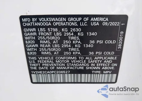 2023 Volkswagen Atlas Cross Sport 3.6L V6 Se W/Technology z USA, uszkodzony, nr VIN 1V2HE2CA0PC206527
